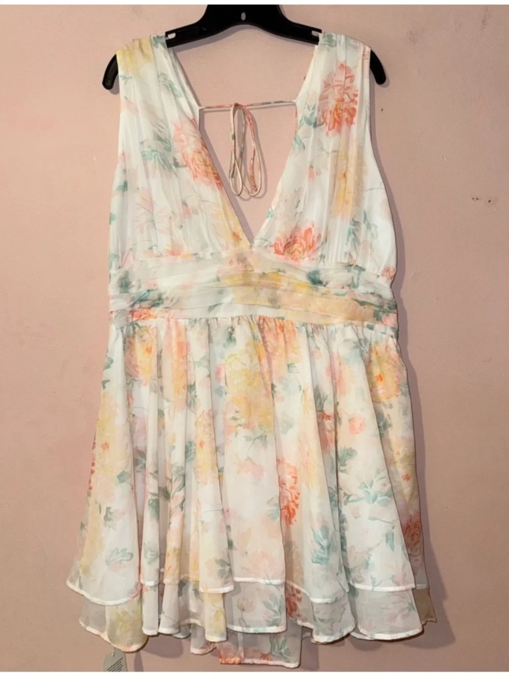 Abercrombie & Fitch White Pastel Floral Drama Mini Dress Size XL NWT!